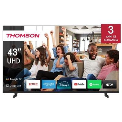 TV THOMSON 43" FRAME LESS 43UG4S14 GOOGLE TV 4K DVB-T2/S2 HOTEL MODE UHD 3840X2160 BLACK CI+ SLOT 4XHDMI 3XUSB VESA FINO:31/03