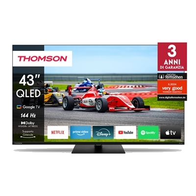 TV THOMSON QLEDPRO144HZ 43" FRAME LESS 43QG7C14 GOOGLE TV 4K DVB-T2/S2 HOTEL MODE UHD 3840X2160 BLACK CI+ SLOT 4XHDMI FINO:31/03