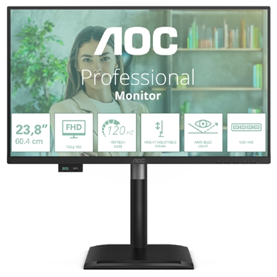 MONITOR AOC LCD IPS 120HZ 23.8" WIDE FRAMELESS 24P4U 4MS MM FHD 1500:1 BLACK REG.ALT. VGA HDMI DP 3XUSB USB-C VESA GA FINO:31/03