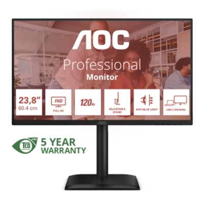 MONITOR AOC LCD IPS 120HZ 23.8" WIDE FRAMELESS 24E4CV 4MS MM FHD 1500:1 BLACK REG.ALT. HDMI DP HUB USB VESA GAR. 5ANN FINO:31/03