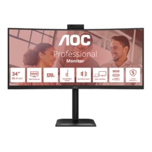 MONITOR AOC LCD CURVED VA 120HZ 34" WIDE CU34E4CW 4MS MM WQHD 3500:1 BLACK REG.ALT. 2XHDMI DP 2XUSB-C HUB USB WEBCAMFINO:31/03