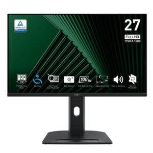 MONITOR MSI PRO MP275PG 27" IPS AG FHD 16:9 MM 1300:1 1MS 100HZ VGA HDMI DP VESA REG.ALT. PIVOT BLACK FINO:03/04
