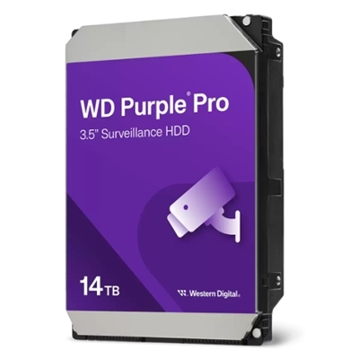HARD DISK SATA3 3.5" 14000GB(14TB) WD142PURP WD 512MB CACHE 7200RPM PURPLE PRO VIDEOSORVEGLIANZA 24X7 FINO A 64 SINGLE STREAM