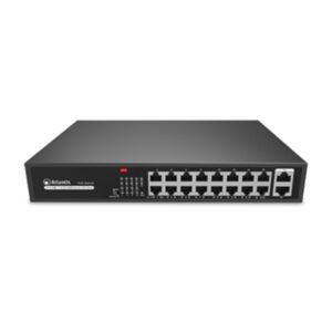 SWITCH 18P ATLANTIS A02-G18P16-200W DI CUI 2P GIGABIT + 16P 10/100M POE FINO 200W - RACK 19" - METALLO