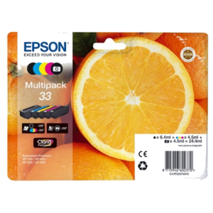 MULTIPACK EPSON 33 "ARANCE" C13T33374011 5 COLORI BK/Y/C/M/NERO PER FOTO24,4ML PERXP-530/540/630/635/640/645/830/900