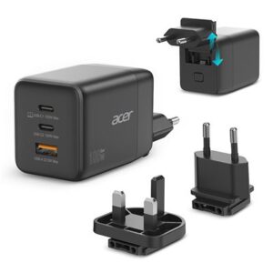 GAN CHARGER ALIMENTATORE ACER HP.DSCAB.019, 2XUSB-C1XUSB-A PORTS, NERO FINO:31/03