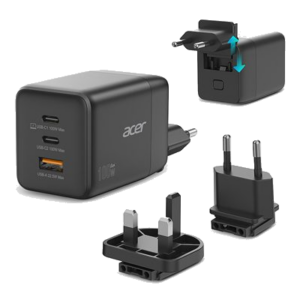 GAN CHARGER ALIMENTATORE ACER HP.DSCAB.019, 2XUSB-C1XUSB-A PORTS, NERO FINO:31/03