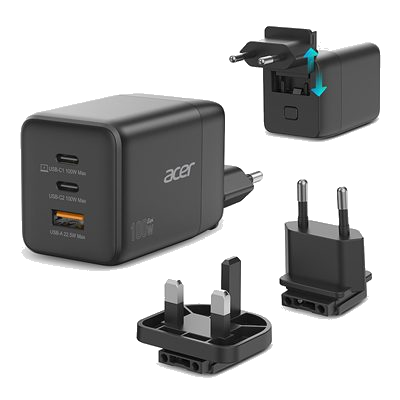 GAN CHARGER ALIMENTATORE ACER HP.DSCAB.019, 2XUSB-C1XUSB-A PORTS, NERO FINO:31/03