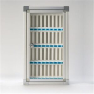 ARMADIO X SMARTPHONE ATLANTIS E80-SLK36 (FINO A 36PCS) GRIGIO-PORTA FRONT.TRASPARENTE, CON CHIAVE,ALLOGG.NUMERATI-DIM.51X29X19CM