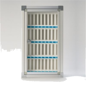 ARMADIO X SMARTPHONE ATLANTIS E80-SLK36 (FINO A 36PCS) GRIGIO-PORTA FRONT.TRASPARENTE, CON CHIAVE,ALLOGG.NUMERATI-DIM.51X29X19CM