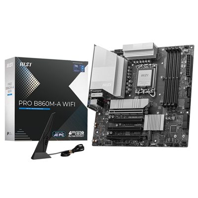 MB MSI PRO B860M-A WIFI LGA1851 4XDDR5DC-8600O.C. 1XHDMI 1XDP 1XTHUNDERB 1XPCIE5.0X16 3XM.2 4XSATA3R USB3.2 GBLAN WIFI7 BT MATX