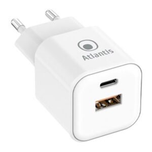 ALIMENTATORE X SMARTPHONE/TABLET AC A DOPPIA PRESA TYPE_PD E USB ATLANTIS P008-PD20GN-2U 20W BIANCO CONPORTA PD TYPE_C