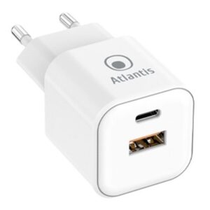 ALIMENTATORE X SMARTPHONE/TABLET AC A DOPPIA PRESA TYPE_PD E USB ATLANTIS P008-PD35GN-2U 35W BIANCO CON PORTA PD TYPE_C