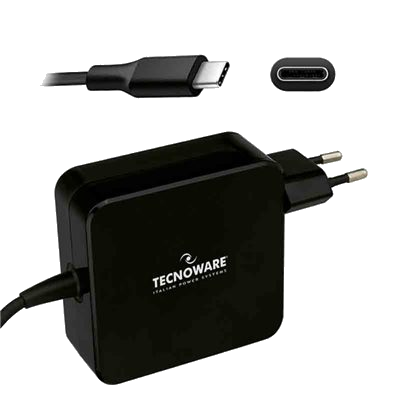 ALIMENTATORE USB-C DA CASA TECNOWARE FAU17563 NERO IN=100/240V OUT=5V-9V-12V-15V/3A 20V/3,25A AUT. CAVO 2,1M