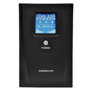UPS MEDIACOM M-UPS1051D AC 140-290 V 600 WATT / 1000 VA, TOWER, BATTERY 12V/7AHX2, CONNETTORI USCITA 3, LCD, REGOLAZI FINO:10/04