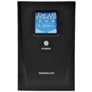 UPS MEDIACOM M-UPS1301D720 WATT / 1300 VA TOWER, BATTERY 12V/7AHX2, CONNETTORI USCITA 3, LCD, REGOLAZIONE AUTOMATIC FINO:10/04