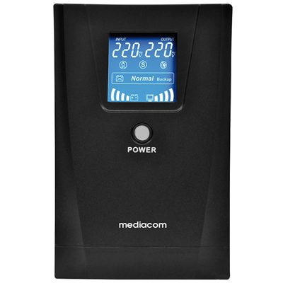 UPS MEDIACOM M-UPS1301D720 WATT / 1300 VA TOWER, BATTERY 12V/7AHX2, CONNETTORI USCITA 3, LCD, REGOLAZIONE AUTOMATIC FINO:10/04