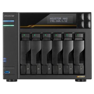 NAS ASUSTOR AS6806T X 6SLOT 3.5"/2.5"-NO HD- QC 2,3GHZ-16GB DDR5 ECC -2P 5G-2P 10G-5P USB-4X M.2 NVME/SATA-GAR.5Y