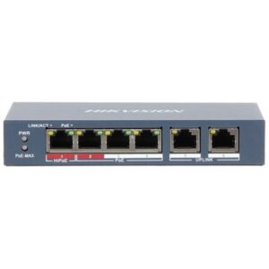 SWITCH 4P LAN 10/100M RJ45 POE + 2P 10/100M RJ45 HIKVISION DS-3E0106HP-E UNMANAGED - 802.3AF/AT/BT - METALLICO FINO:31/03