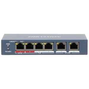 SWITCH 4P LAN 10/100M RJ45 POE + 2P 10/100M RJ45 HIKVISION DS-3E0106HP-E UNMANAGED - 802.3AF/AT/BT - METALLICO FINO:31/03