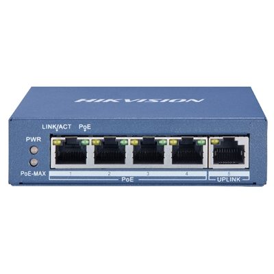 SWITCH 4P LAN GIGABIT HIKVISION DS-3E0505P-E/M 4P POE + 1P UPLINK - DESKTOP - METALLICO- QOS - 35W FINO:31/03