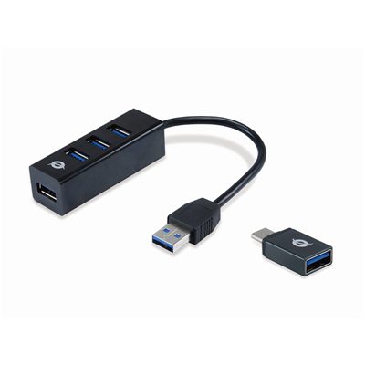 HUB USB3.0 4P CONCEPTRONIC HUBBIES04B CON ADATTATORE DA USB-C A USB-A FINO:31/03