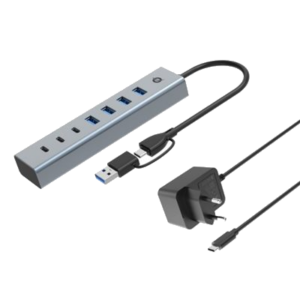 HUB USB3.0 A 7P CONCEPTRONIC HUBBIES20GP CON POWER ADAPTER- 5GBPS USB-C X 3PUSB-A X 4P FINO:31/03