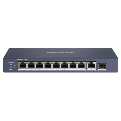 SWITCH 8P LAN GIGABIT HIKVISION DS-3E0510HP-E 8P POE + 1P RJ45 + 1 SFP UPLINK - DESKTOP - 802.3AF/AT/BT, PORT 1-2 SUP FINO:31/03