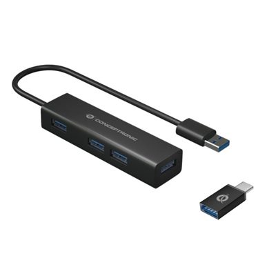 HUB USB3.0 A 4P CON ADATTATORE USB-C CONCEPTRONIC HUBBIES06B -VELOC.TRASF.5GB/S FINO:31/03