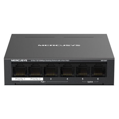 SWITCH 6P 10/100MBPSMERCUSYS MS106P DI CUI 4P POE+ -- ALIM.POE 67W