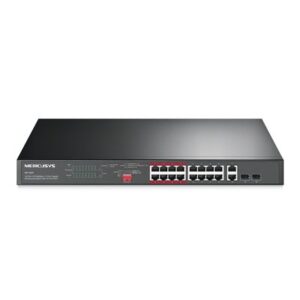 SWITCH 18P DI CUI 16P 10/100MBPS 2P GIGABITRACK. MERCUSYS MS118CP CON 16P POE+ -- ALIM.POE 190W