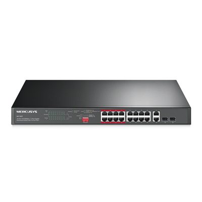 SWITCH 18P DI CUI 16P 10/100MBPS 2P GIGABITRACK. MERCUSYS MS118CP CON 16P POE+ -- ALIM.POE 190W