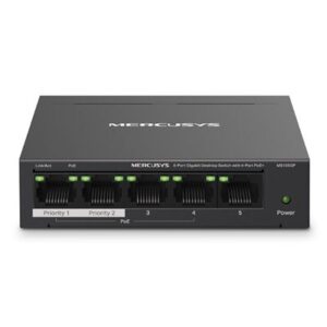 SWITCH 5P GIGABIT LAN MERCUSYS MS105GP DI CUI 4P POE+ - CUST.ACCIAIO - ALIM.POE 65W