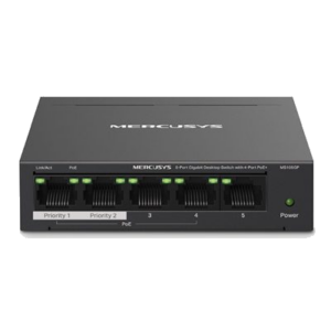 SWITCH 5P GIGABIT LAN MERCUSYS MS105GP DI CUI 4P POE+ - CUST.ACCIAIO - ALIM.POE 65W