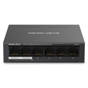 SWITCH 6P LAN 10/100 CON 4P POE+ MERCUSYS MS106LPDESKTOP - ALIM. POE 40W -CUSTODIA IN ACCIAO