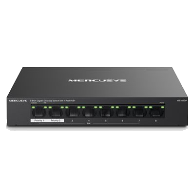 SWITCH 8P GIGABIT LAN MERCUSYS MS108GP DI CUI 7P POE+ - CUST.ACCIAIO - ALIM.POE 65W