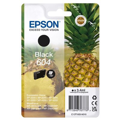 CARTUCCIA EPSON 604 "ANANAS" C13T10G14020 NERO X XP-2200/XP-3200/XP-4200 - WF-2910DWF/WF-2930DWF/WF-2950DWF