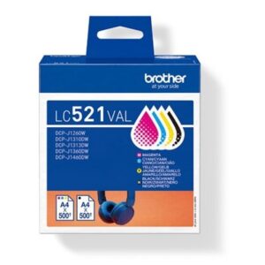 MULTIPACK BROTHER LC521VAL 4 CARTUCCE (NERO, CIANO, MAGENTA GIALLO) DA 500 PGGX DCP-J1260W DCP-J1310DW DCP-J1360DW DCP-J1460DW
