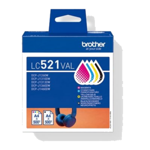 MULTIPACK BROTHER LC521VAL 4 CARTUCCE (NERO, CIANO, MAGENTA GIALLO) DA 500 PGGX DCP-J1260W DCP-J1310DW DCP-J1360DW DCP-J1460DW