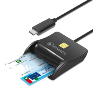 CARD READER X SMART CARD ATLANTIS P005-SMARTCR-C TYPE-C X CNS-CRS-FIRMA DIGITALE, ETC - NERO - CAVO 10CM