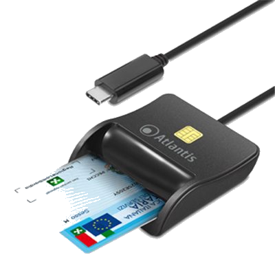 CARD READER X SMART CARD ATLANTIS P005-SMARTCR-C TYPE-C X CNS-CRS-FIRMA DIGITALE, ETC - NERO - CAVO 10CM