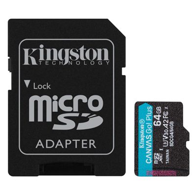 MICRO SECURE DIGITAL64GB SDCG4/64GB CLASS10 U3 V30 + ADATTATORE READ:200MB/S CANVAS GO PLUS GEN4 KINGSTON