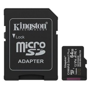 MICRO SECURE DIGITAL64GB SDCS3/64GB CLASS10 UHS-I, U1, V10, A1 100MB/S + ADATTATORE CANVAS SELECT PLUS GEN3 KINGSTON