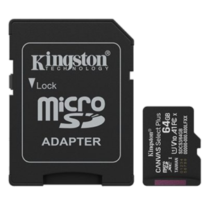 MICRO SECURE DIGITAL64GB SDCS3/64GB CLASS10 UHS-I, U1, V10, A1 100MB/S + ADATTATORE CANVAS SELECT PLUS GEN3 KINGSTON