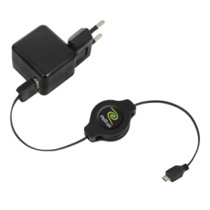 ALIMENTATORE USB DA CASA 1P RETRAK EUCHGWSCM5 + CAVO100CM USB-MICROUSB RETRATTILE NERO OUT:1,0A 0816983010291