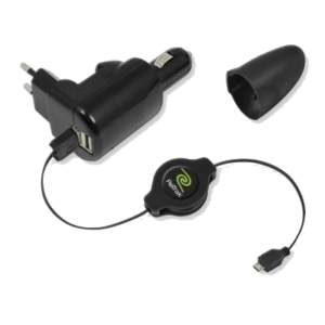 ALIMENTATORE USB DA AUTO/CASA 2P RETRAK EUCHG41M5 +CAVO USB-MICROUSB 100CM RETRATTILE NERO OUT:1,2A 0816983010307