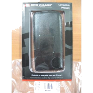 CUSTODIA X APPLE IPHONE 5 SCP10038 SWISS CHARGER IN VERA PELLE NERA