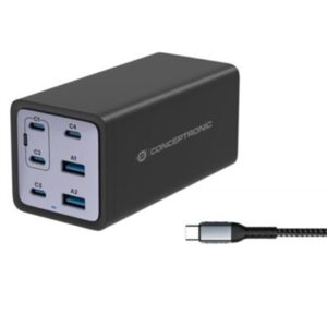 CARIBATTERIE USB PD GAN CONCEPTRONIC OZUL06BE A 6P DA 200W- CAVO RIC.USB-C FINO:31/03