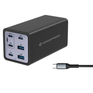 CARIBATTERIE USB PD GAN CONCEPTRONIC OZUL06BE A 6P DA 200W- CAVO RIC.USB-C FINO:31/03