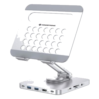 SUPPORTO X TABLET CON DOCKING STATION 8IN1 CONCEPTRONIC DONN26G BASE GIREVOLE A 360°, PIEGHEVOLE, ALTEZZA REGOLABILE FINO:31/03